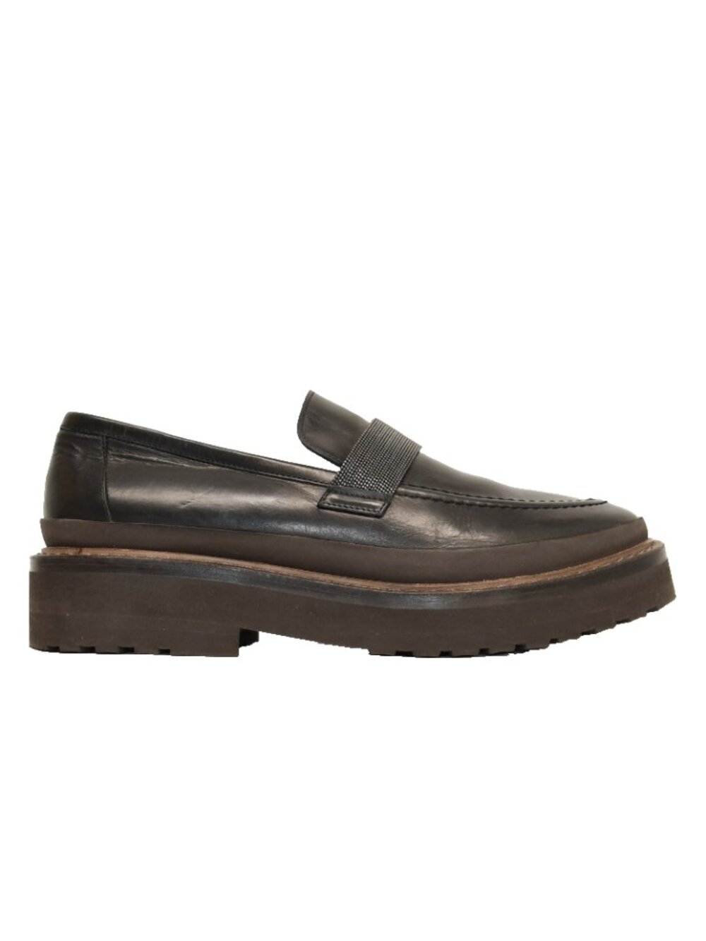 New! Brunello Cucinelli Leather Lug-Sole Loafers w/ Monili band 10 US DD555